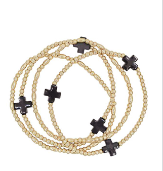 Gold Cross Beaded Bracelets (Set of 4)