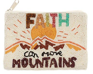 "Faith can move Mountains" Beaded Coin Pouch