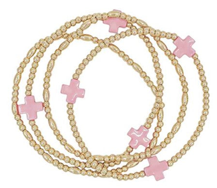 Gold Cross Beaded Bracelets (Set of 4)