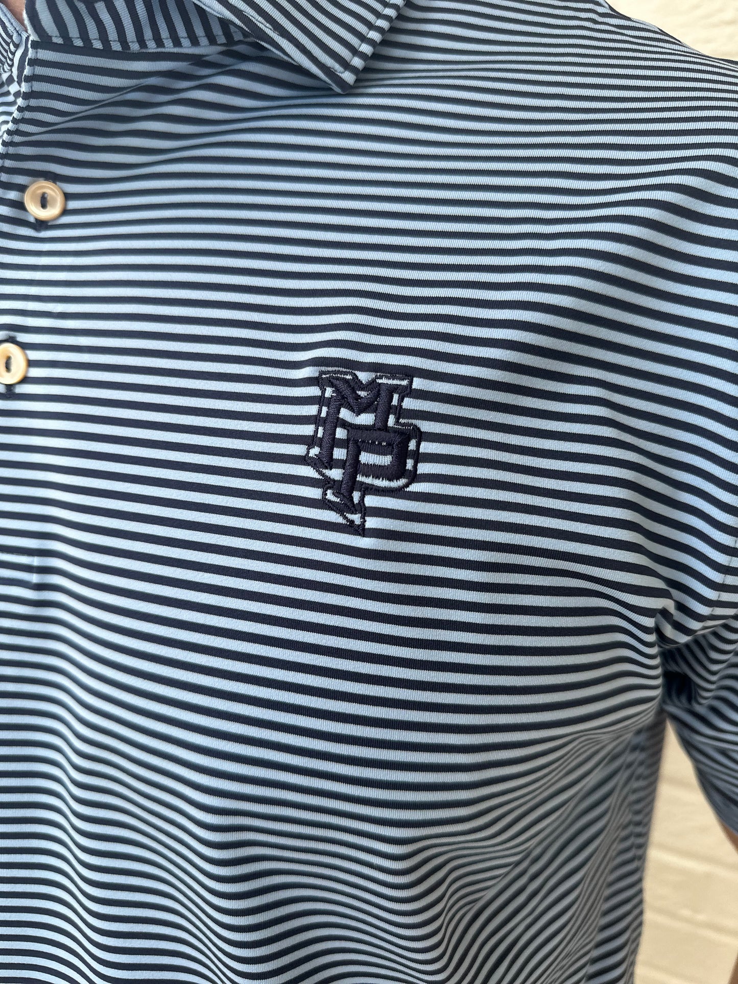 Men's Peter Millar Hales Performance Polo Stripe - Navy/Cottage Blue