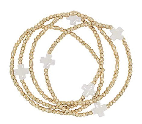 Gold Cross Beaded Bracelets (Set of 4)